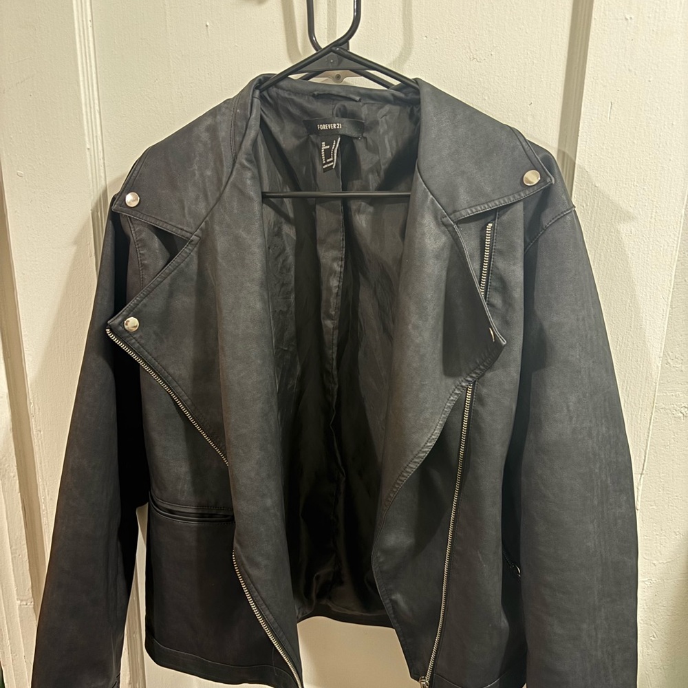 Charcoal Faux Leather Jacket